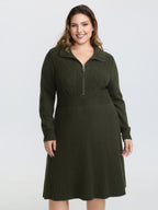 Zipper Front Fit and Flare Midi Sweater Dress