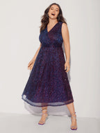 Sequin Surplice Neckline Sleeveless Midi Dress