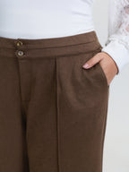 Pleated Double Button Flared Hem Pants