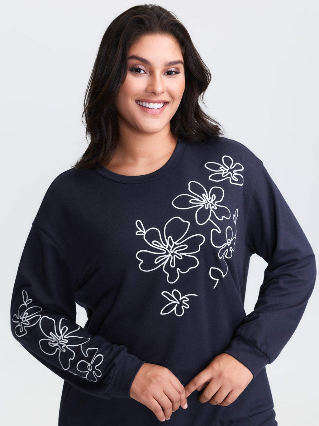 Floral Embroidery Print Relaxed Fit Sweatshirt