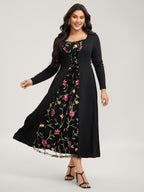 Floral Waist-Tie Contrast Maxi Dress