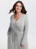 Elastic Waist Overlap Collar Lounge Jumpsuit