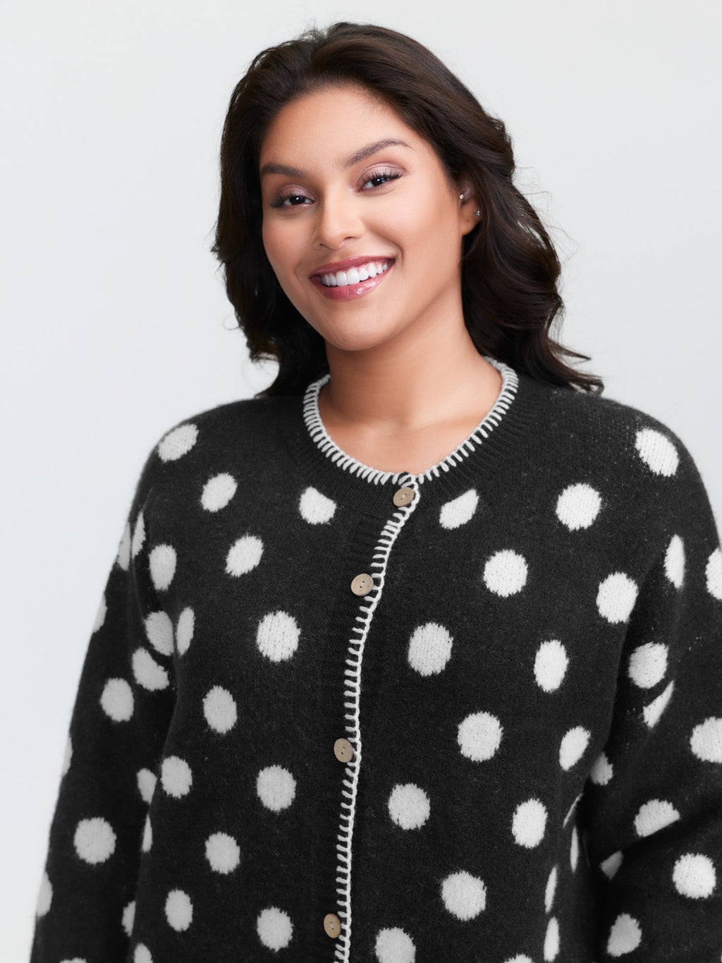 Polka Dots Jacquard Buttons Knit Cardigan