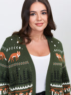 Fox in Forest Contrast Knit Cardigan