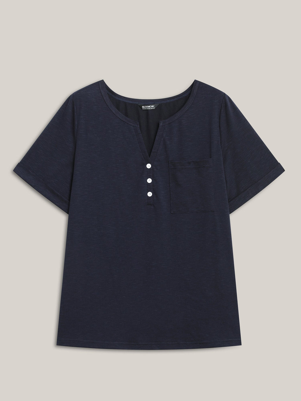 Solid Split Neck Button Detail T-Shirt