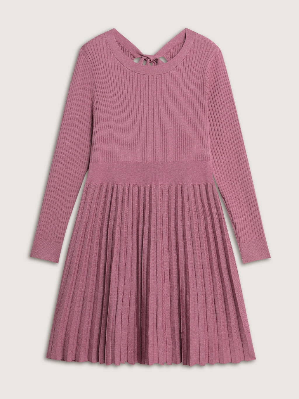 Ribbed Cinched-Waist Bowtie Sweater Dress