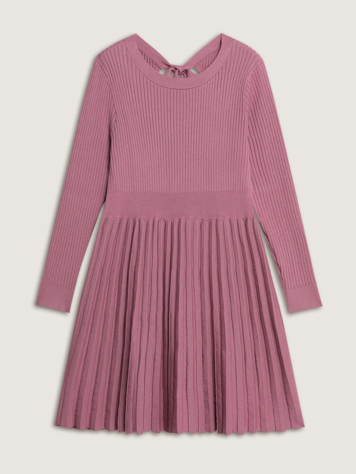 Ribbed Cinched-Waist Bowtie Sweater Dress