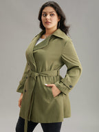 Plain Double Breasted Belted Pocket Windbreaker