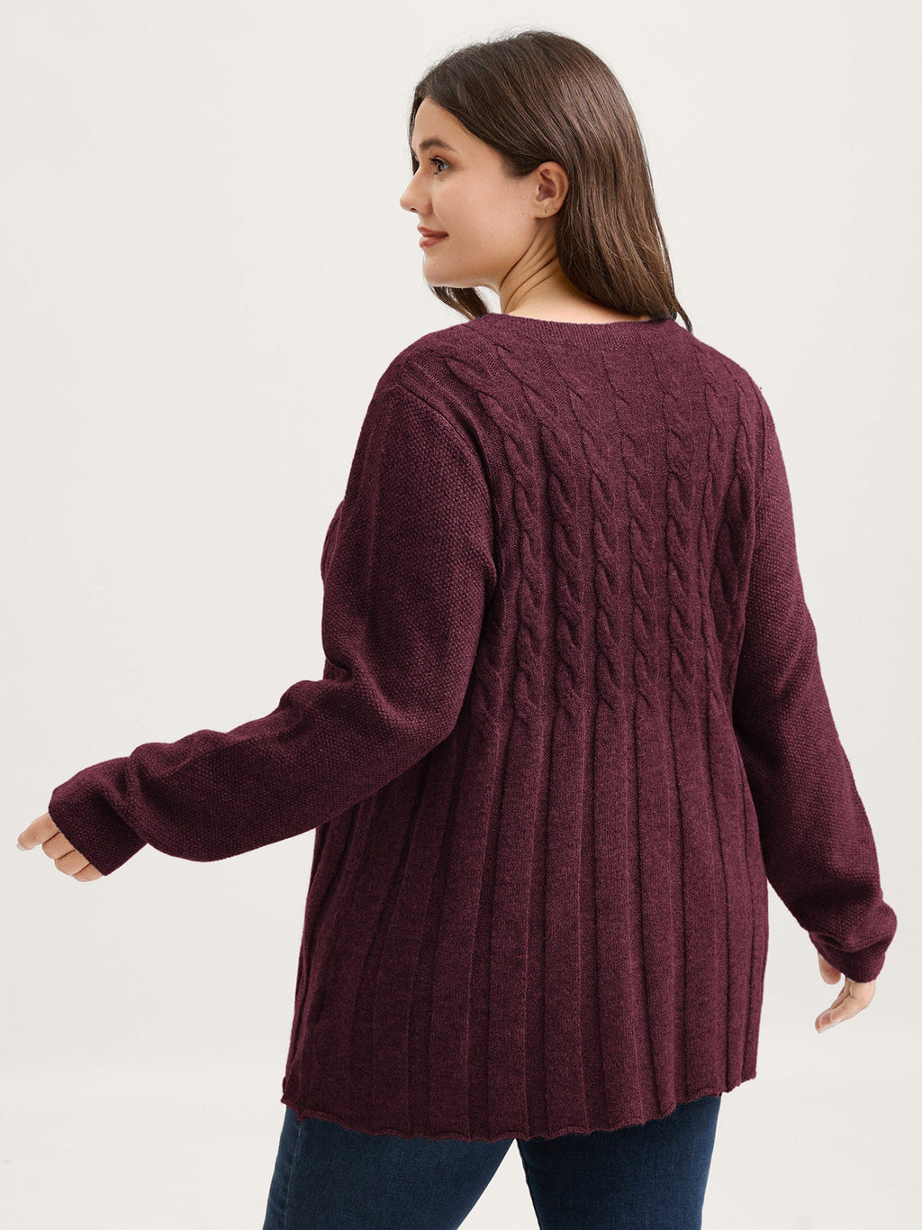 Cable Knit Round Neck Button Knit Cardigan