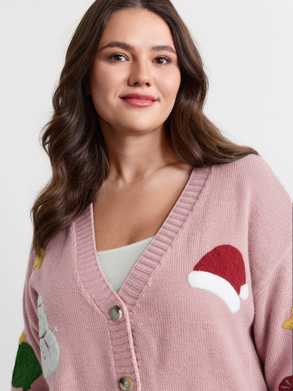 Gingerbread Santa Embroidery Knit Cardigan