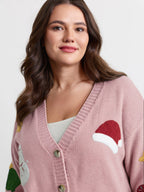 Gingerbread Santa Embroidery Knit Cardigan