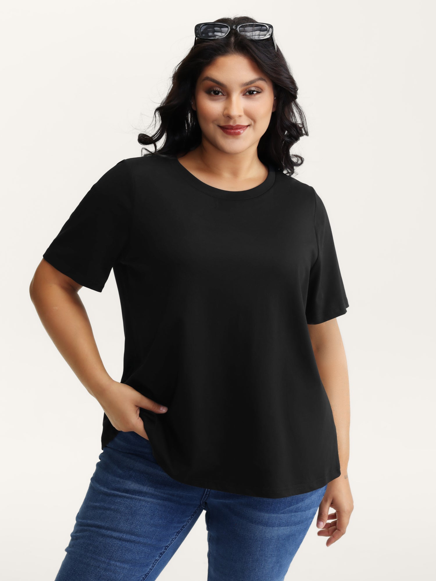 Stretchy Solid Crew Neck T-Shirt