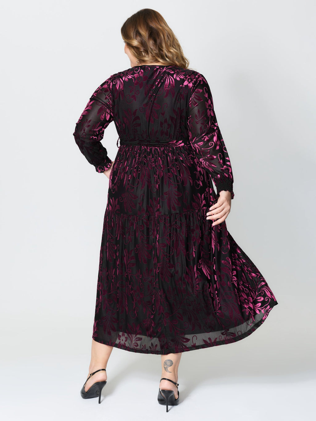 Shimmery Stretchy Velvet Shirred Maxi Dress