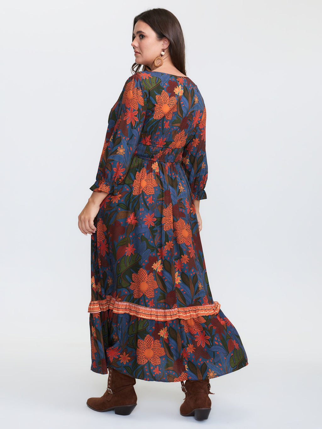 Colorful Floral Print Waistband Maxi Dress
