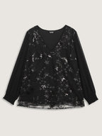 Shimmery Sequin Shirred Cuff Blouse