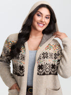Boho Print Jacquard Hooded Knit Cardigan