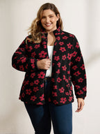 Jacquard Plush Floral Zipper Jacket