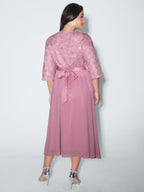 Sequin Floral Tulle Shirred Waist Maxi Dress