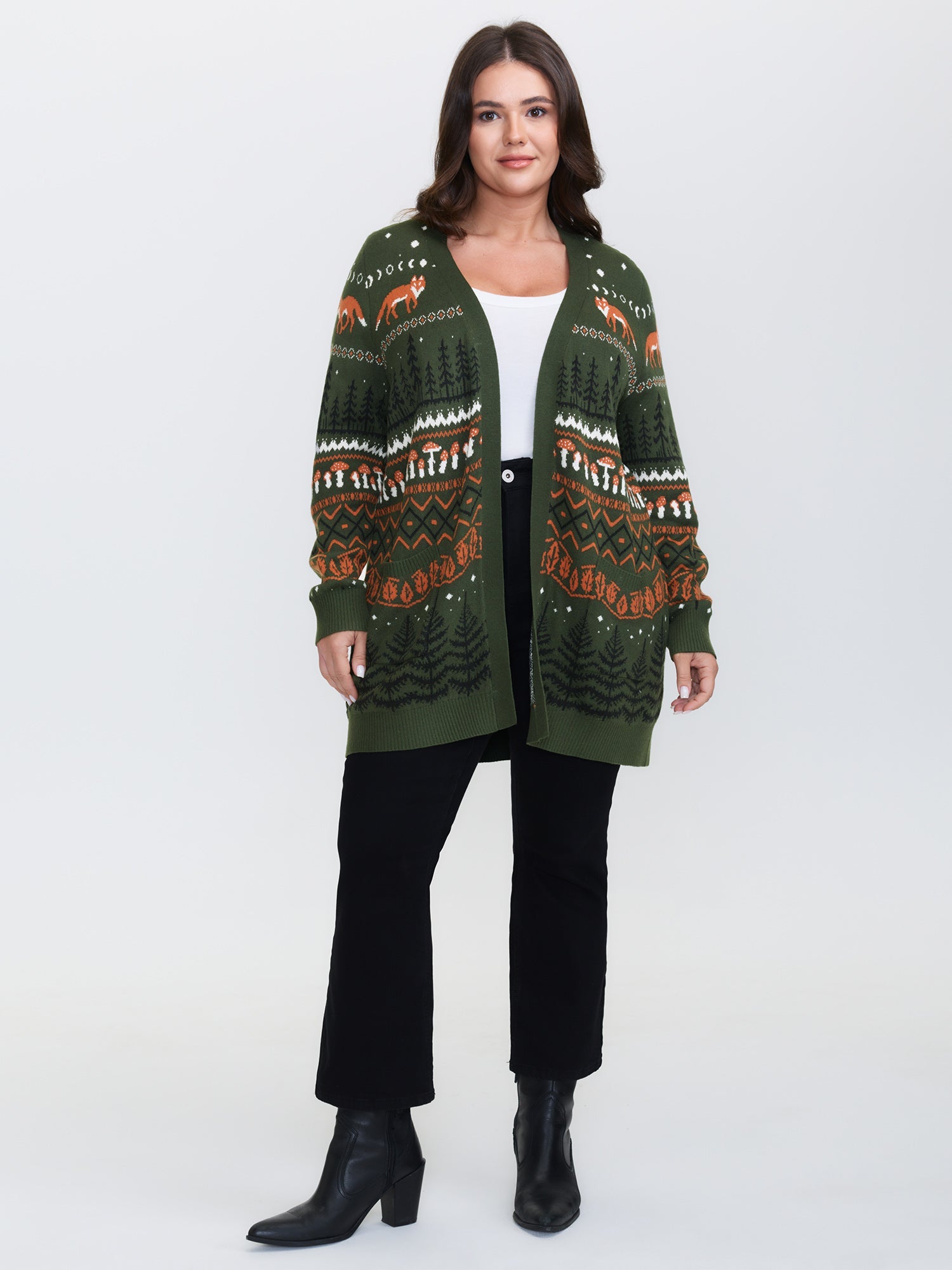 Fox in Forest Contrast Knit Cardigan