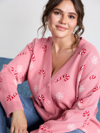 Holiday Candy Patch Pockets Knit Cardigan