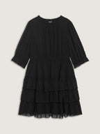 Three-Quarter Sleeve Tulle Skirt Knee-Length Dress