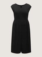 Stretchy Waist Pleated Midi Dress