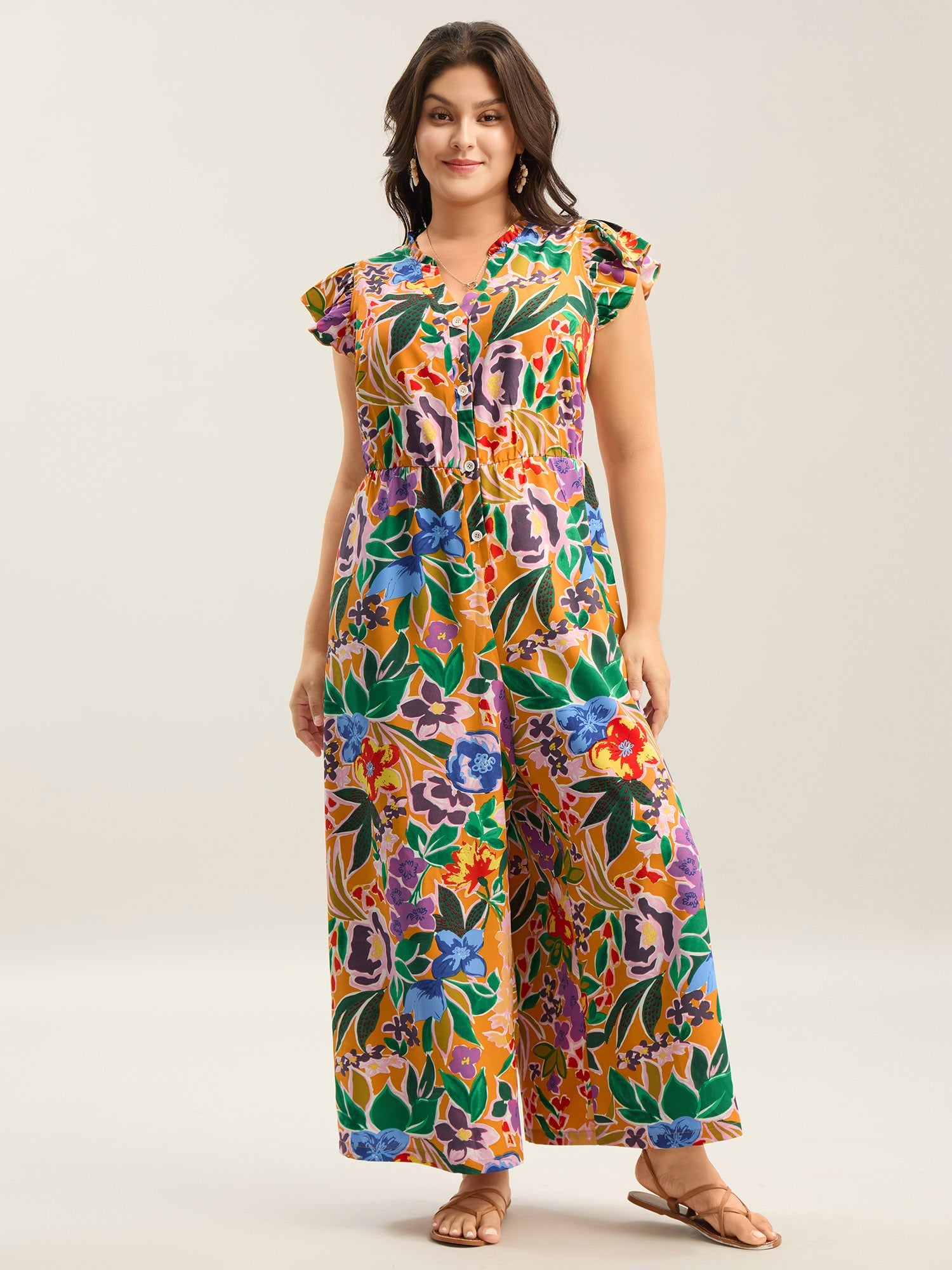 Sunkissed Floral Print Button Wide-Leg Jumpsuit