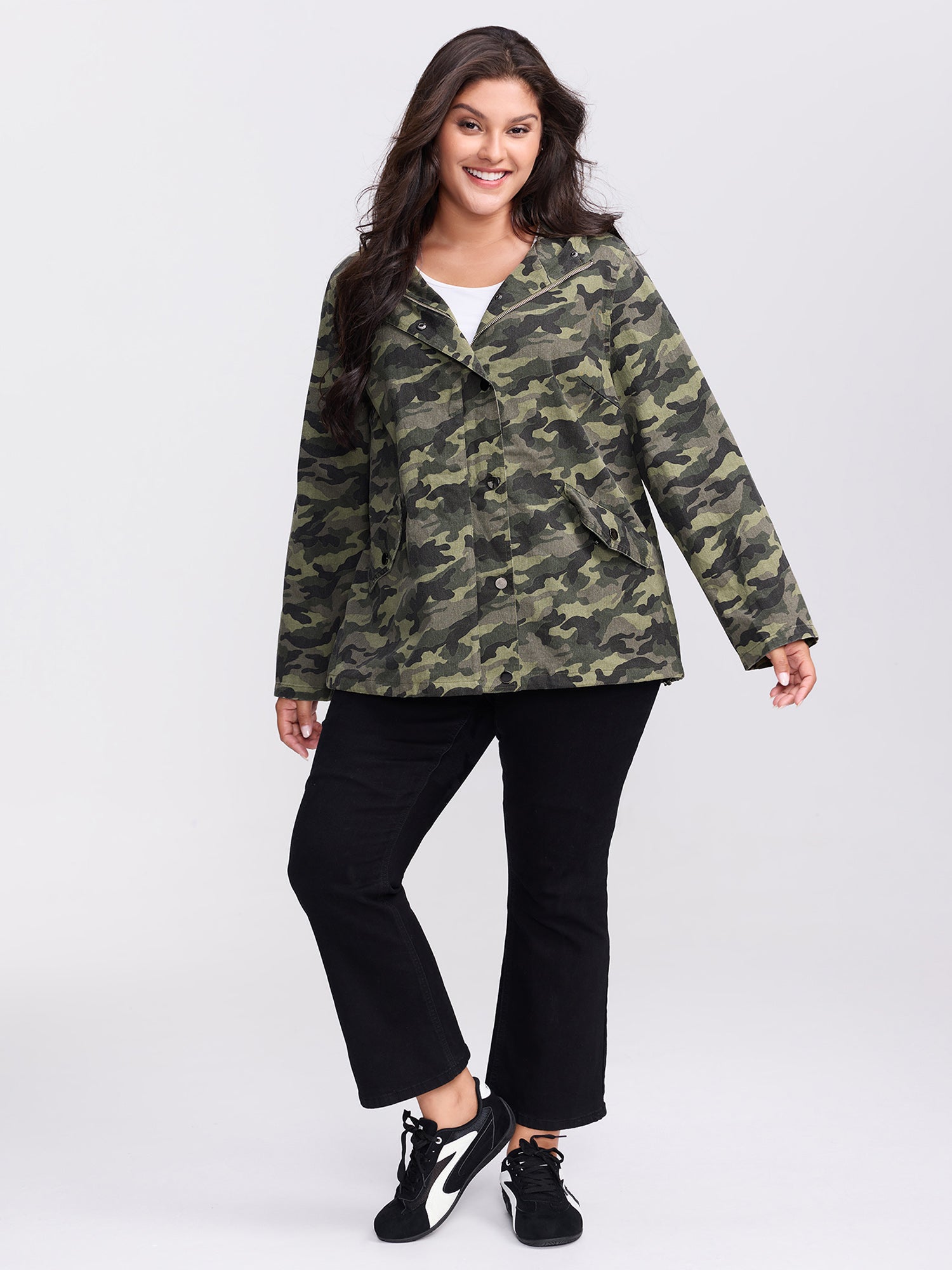 Camouflage Hooded Adjustable Hem Jacket