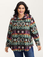 Geometric Velvet Button Pockets Coat