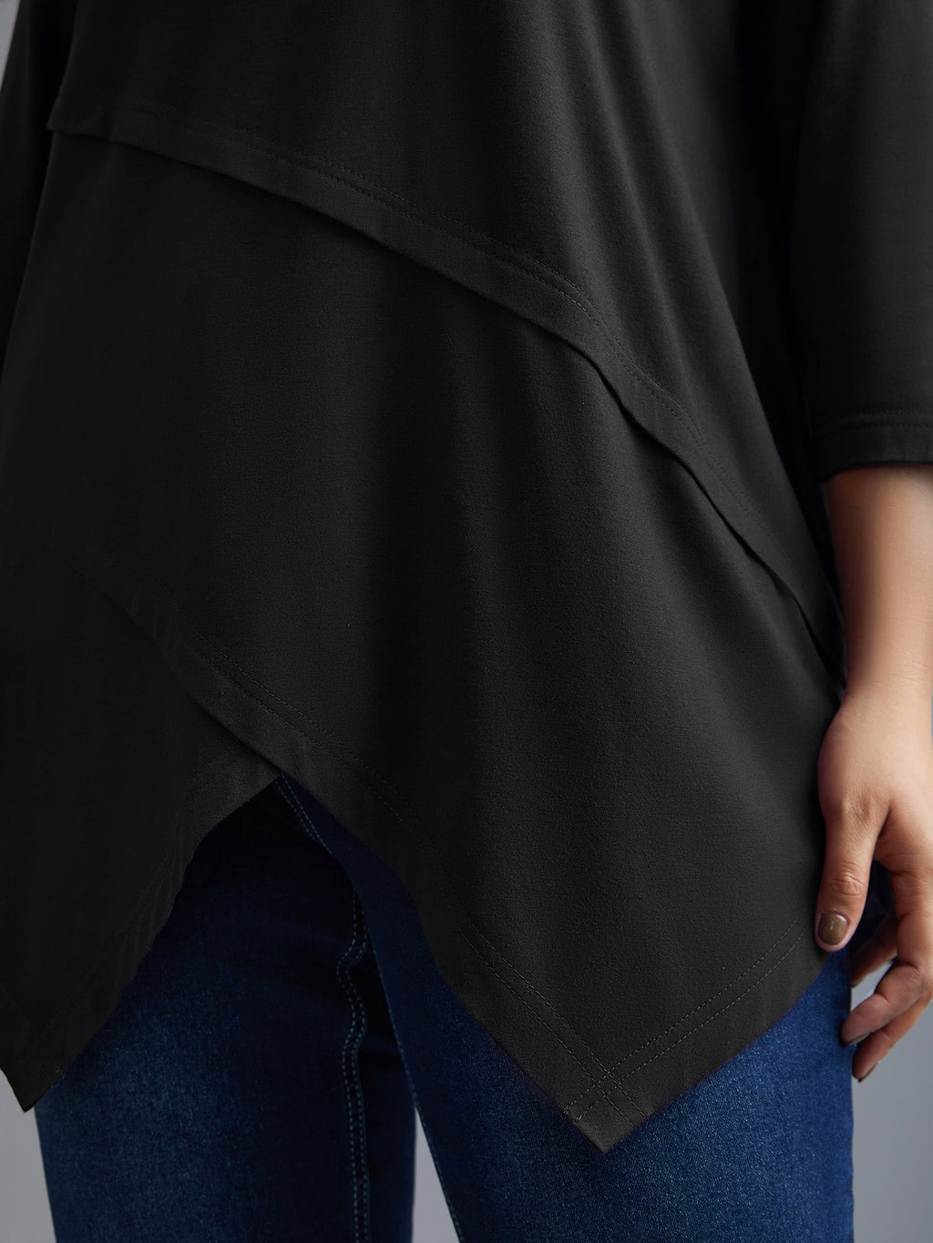 Asymmetrical Hem Overlap Long T-shirt