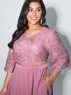 Sequin Floral Tulle Shirred Waist Maxi Dress