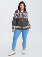 Animal Print Jacquard Polo Collar Knit Cardigan