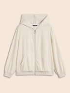 Textured Rhinestone Hooded O Ring Zipper Sweatshirt