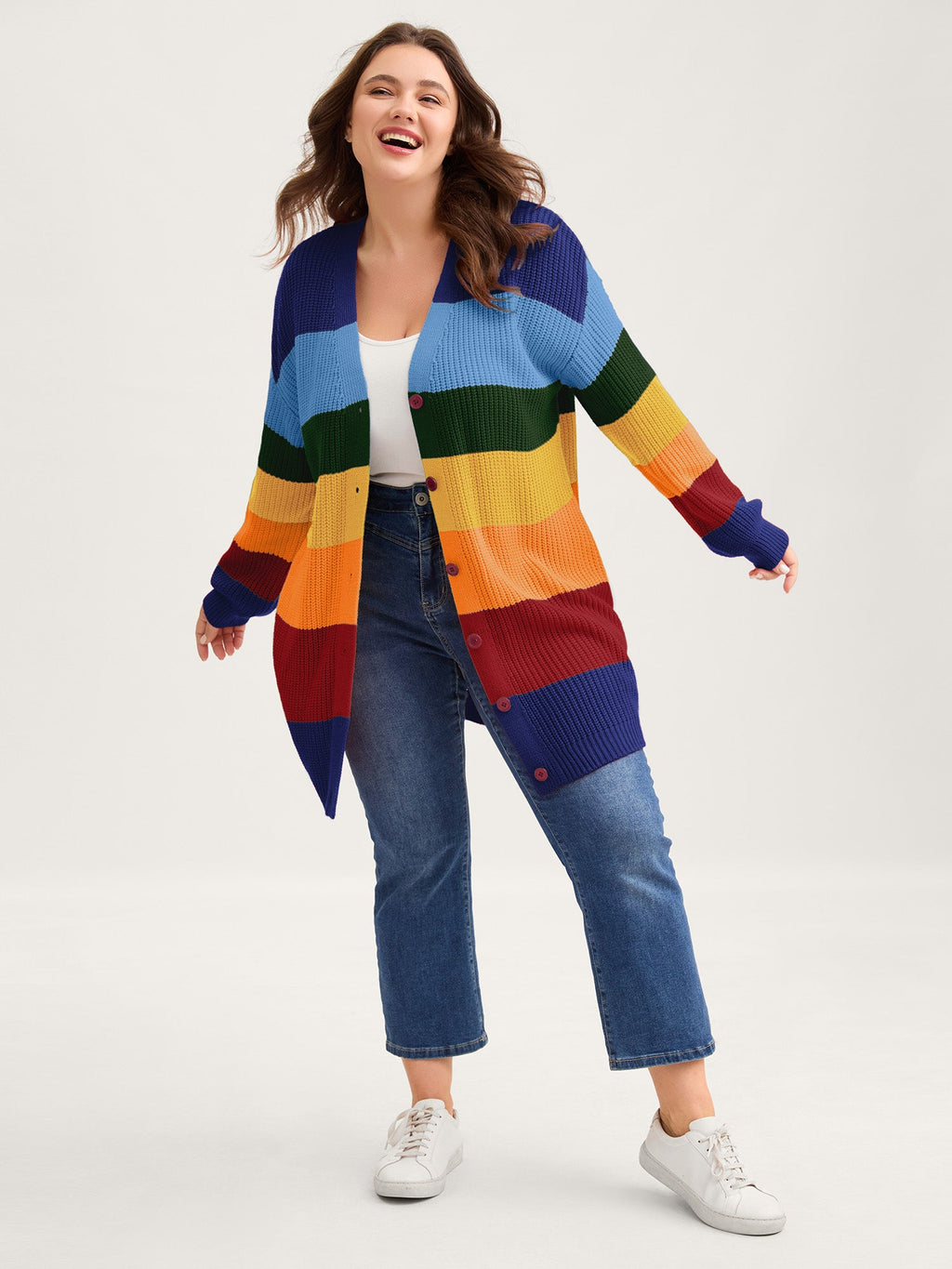 Colorblock Contrast Texture Button Cardigan