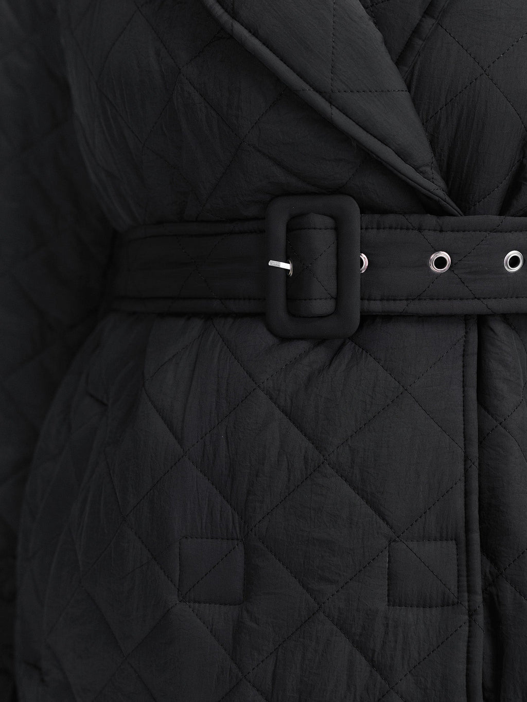 Quilted Adjustable Belt Solid Color Coat