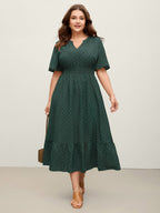 Geometric Print Waist-Cinched Tiered Midi Dress