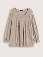 Round Neck Heather Pleated T-shirt