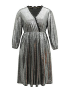 Glitter Contrast Lace Wrap Elastic Waist Dress