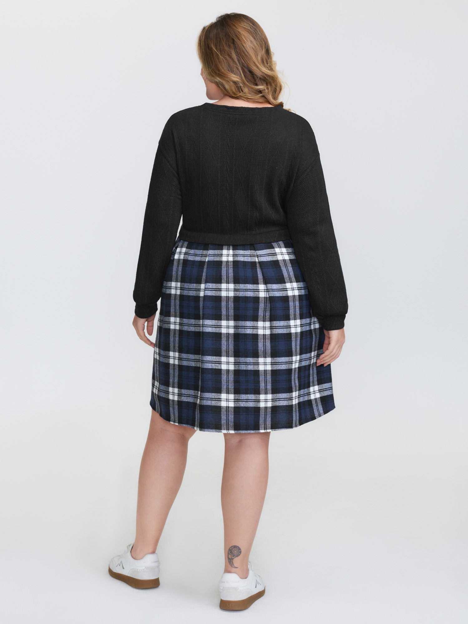 Layered Plaid Pockets Midi Dress