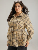 Gingham Pocket Button Through Belted Coat