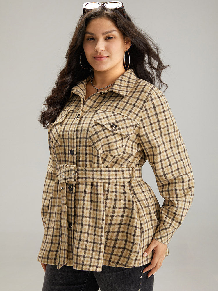 Gingham Pocket Button Through Belted Coat