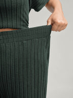 Stretchy Pit Strip Solid Loungewear Set