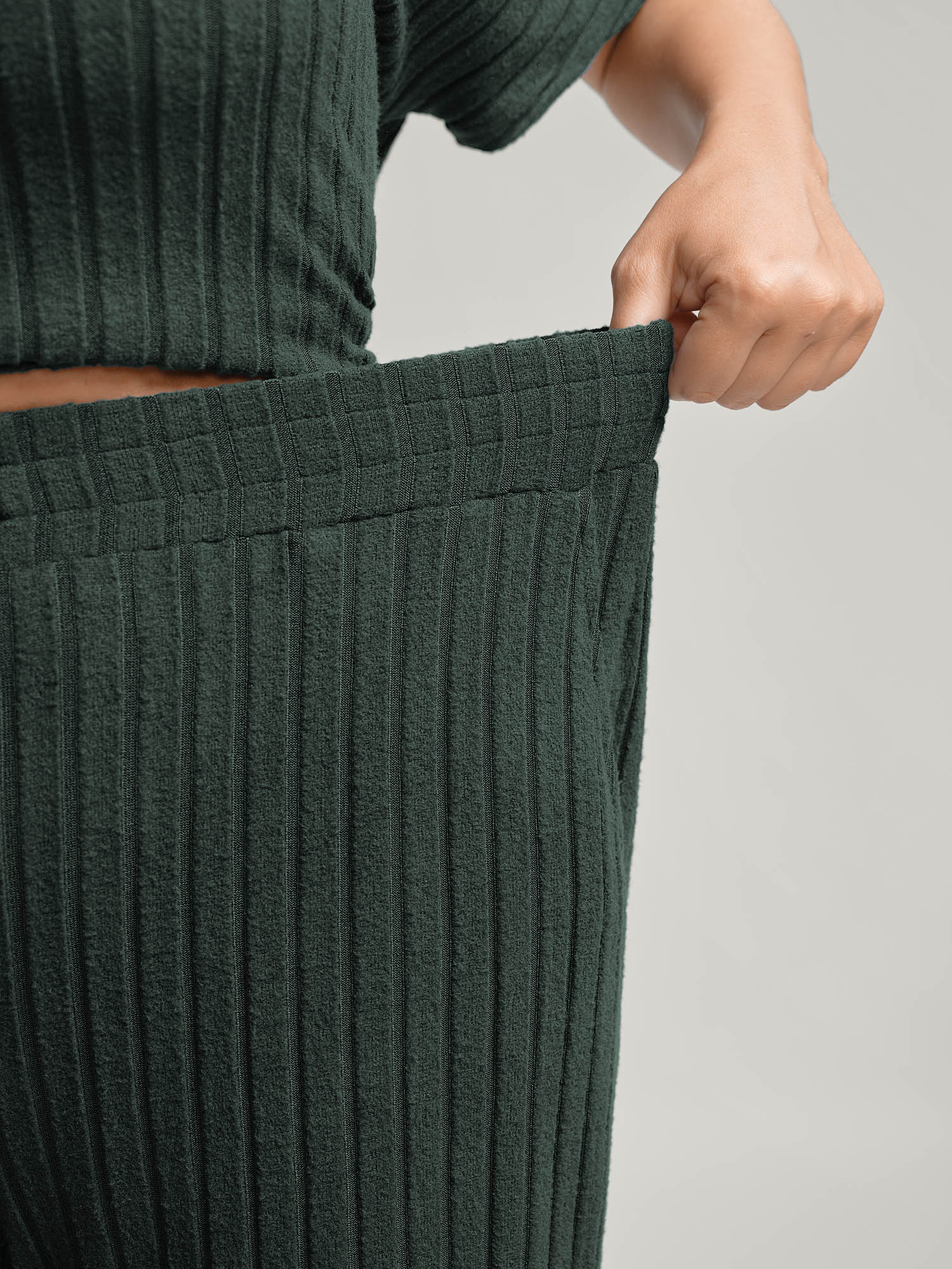 Stretchy Pit Strip Solid Loungewear Set