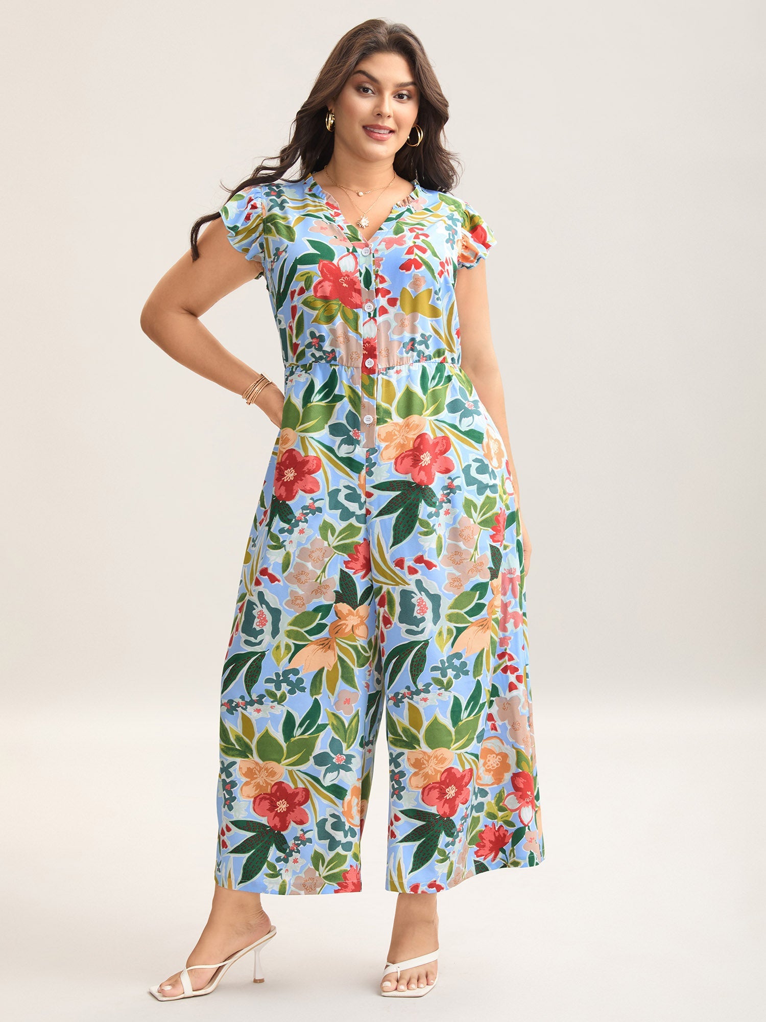 Sunkissed Floral Print Button Wide-Leg Jumpsuit