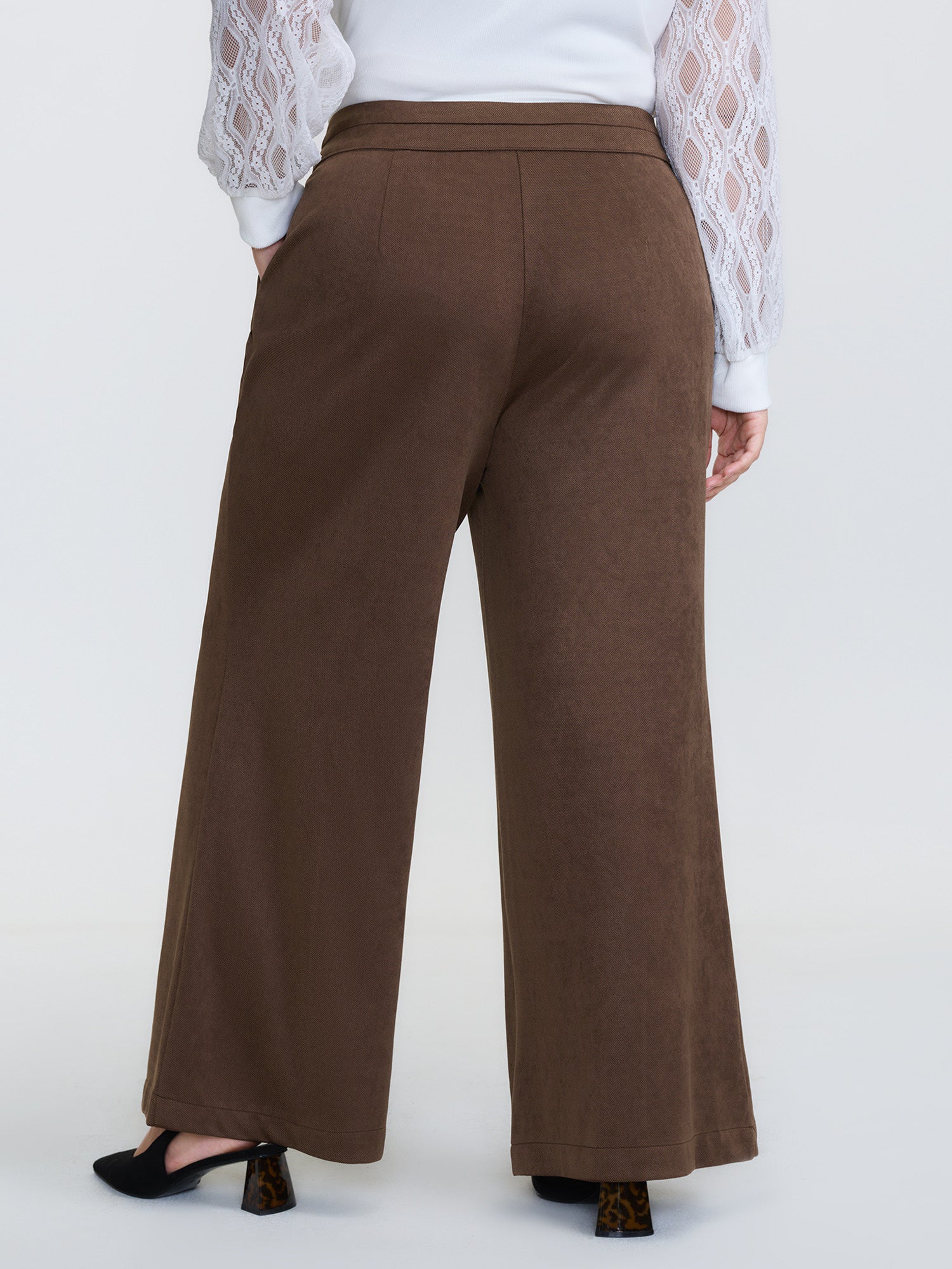 Pleated Double Button Flared Hem Pants