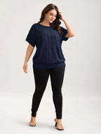 Eyelet Trim Stretchy Textured Plain Top