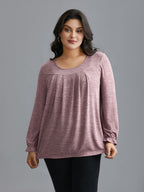 Round Neck Heather Pleated T-shirt