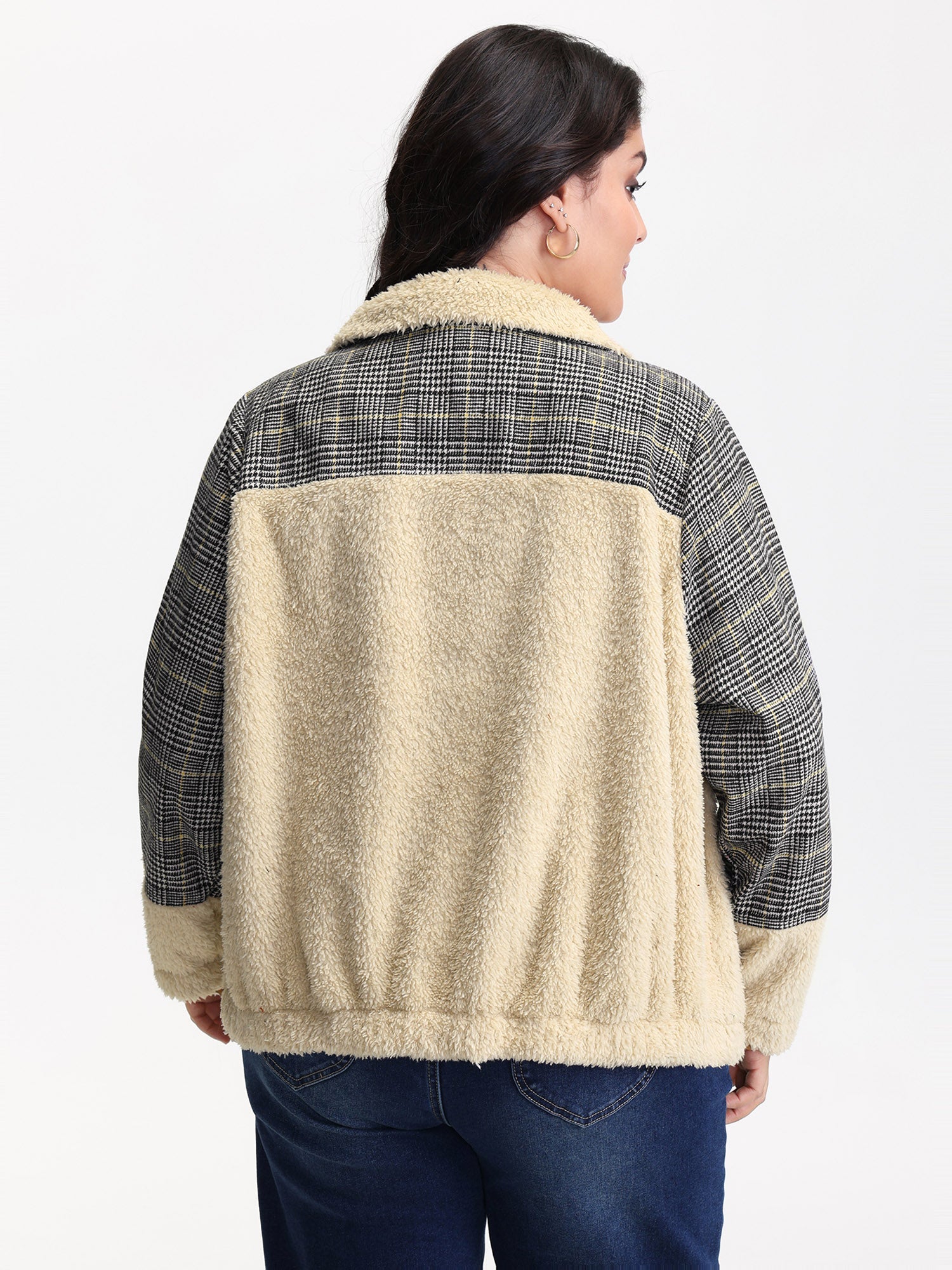 Plush Patchwork Patch Pockets Jacket