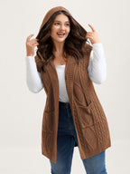 Twisted Hooded Sleeveless Knit Cardigan