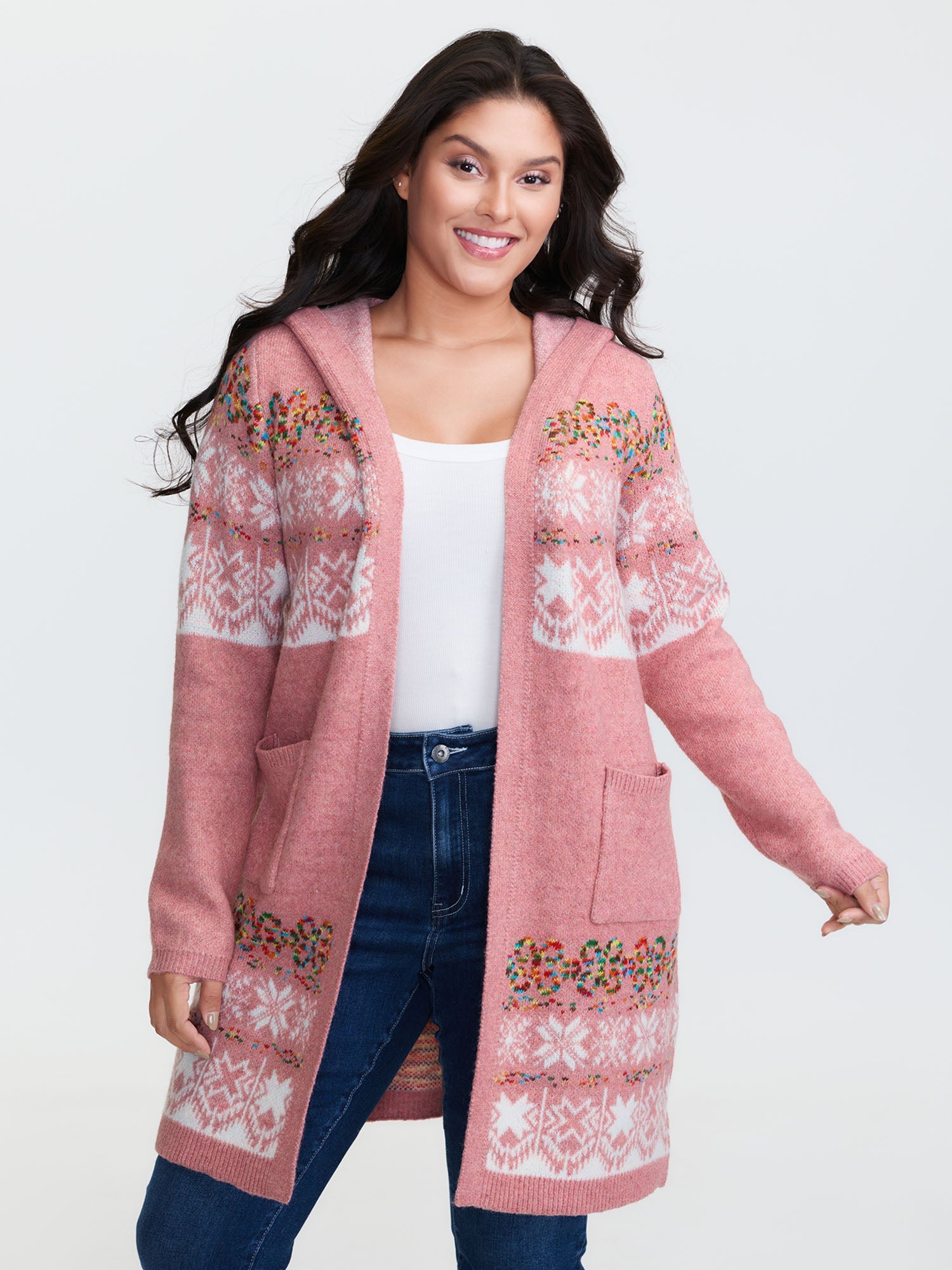 Boho Print Jacquard Hooded Knit Cardigan